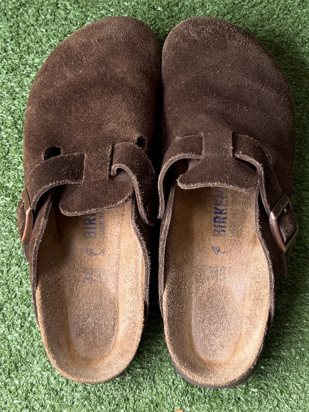 Birkenstock Boston Brown Suede Leather Womens Clogs